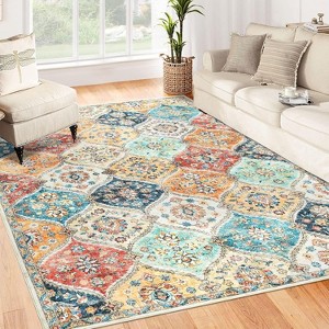 Machine Washable Area Rugs, Non-Slip Low Pile Accent Rug, Stain Resistant Faux Wool Oriental Carpet for Living Room, Bedroom - 1 of 4