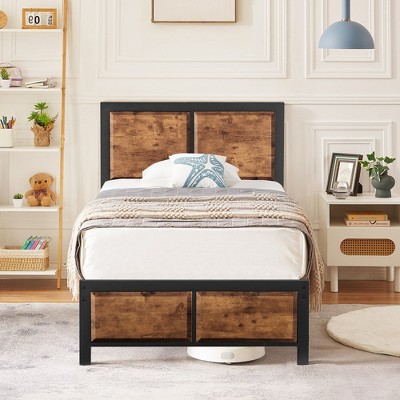 Twin/Full/Queen Size Bed Frame with Wood Headboard and Footboard, 14 Inch Platform Mattress Foundation, No Box Spring Needed Bed