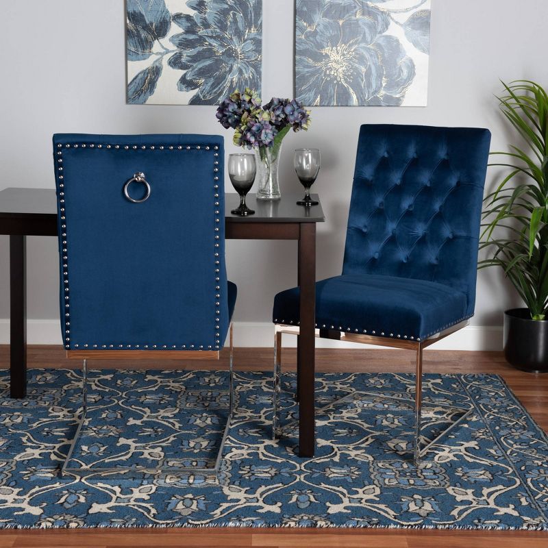 2pc Sherine Velvet Fabric and Metal Dining Chair Set - Baxton Studio, 4 of 12