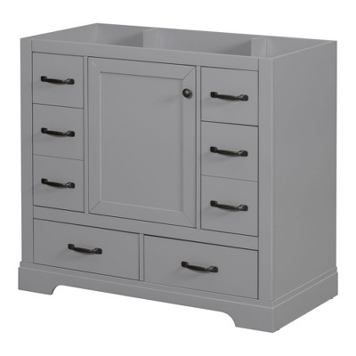 NicBex 35.5" Bathroom Storage Cabinet without Sink, Bathroom Vanity, 1 Spacious Cabinet Door with Adjustable Shelf, 6 Drawers for Bathroom