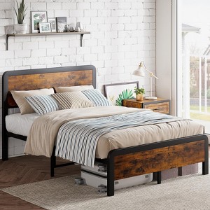 Bed Frame with Headboard, Platform Bed with Safe Rounded Corners & Metal Slats Support, No Box Spring Needed Noise-Free - 1 of 4