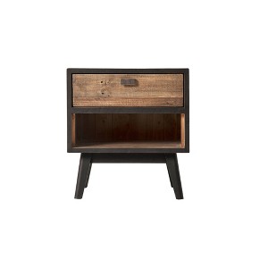 Alder Bay Ionatan Nightstand Black: Modern Style, Acacia & Pine Wood, 22" High with Shelf & Drawer - 1 of 4