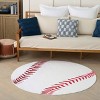 Nourison 5' Round Washable Imagination Baseball Non Skid Woven Area Rug White - 4 of 4