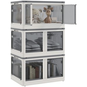 FONTOI 3PCS Stackable Storage Bins with Lids, Collapsible Multi-functional Storage Cabinet with Wheels, White, 19"*15.8"*28.8" - 1 of 4