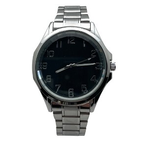 Olivia Pratt Silver Black Big Face Lightweight Elegant Metal Men Watch - 1 of 3