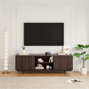FONTOI TV Stands up to 75" TV with Storage Fluted Wood Living Room Media Console Entertainment Center with Cable Management, Brown, 15.7"*63"*20.9" - 1 of 4