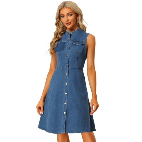 Allegra K Women's Sleeveless Button Down Distressed Midi Denim Shirt Dress  : Target