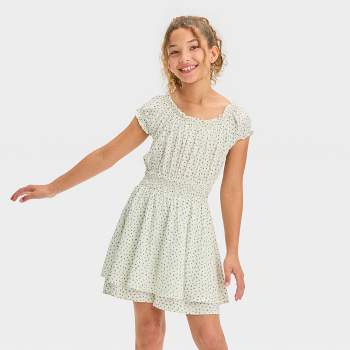 Girls' Short Sleeve Ruched Waist Skirted Romper - art class™