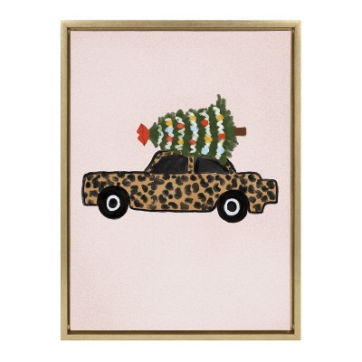 Kate And Laurel Sylvie Leopard Car Christmas Framed Canvas By