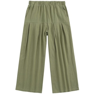 Girls' Wide Leg Pants Elastic Waistband Pleated Pants for Kids Girls Palazzo Pants with Pockets Girls Casual Trousers