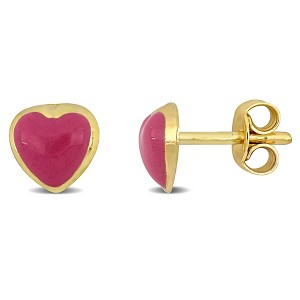 EVERLY JEWELRY | 14k Yellow Gold Pink Enamel Heart Stud Earrings - 1 of 4