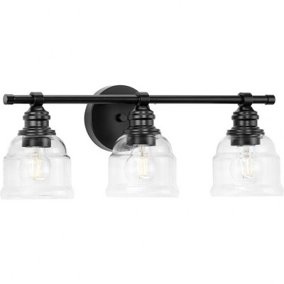 Progress Lighting Ambrose 3-Light Vanity Light, Matte Black, Clear Glass Shades