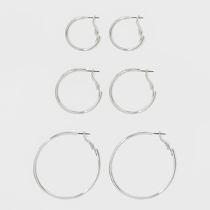 Hoop Earring Set 3ct - A New Day Silver, Women