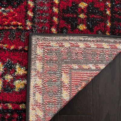 Vintage Red and Multi Synthetic Square Area Rug, 8'x8'