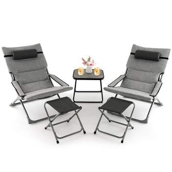 Tangkula 5-Piece Patio Sling Chair Set Folding Lounge Chairs w/ Coffee Table Yard, Poolside