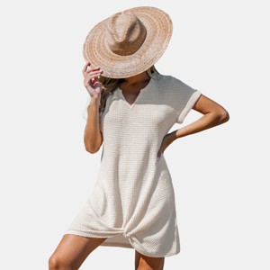 Women's Ivory/Khaki/Green/Blue Notched Neck Short Sleeve Cover-Up Dress - Cupshe - 1 of 4