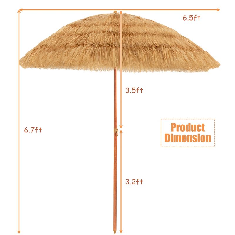 Costway 6.5 FT Thatched Beach Umbrella Tilt Tiki Hawaiian Patio Portable, 2 of 11