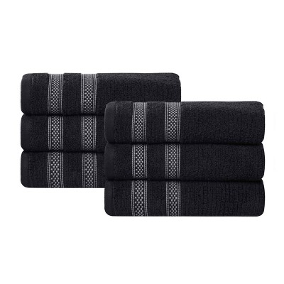 Zero Twist Cotton Ribbed Modern Geometric Border Hand Towel Set of 6 by Blue Nile Mills