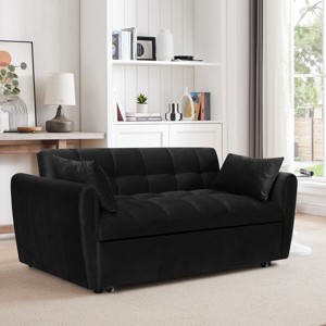 65" Velvet Folding Sofa Bed, 3-in-1 Convertible Sleeper Couch with Adjustable Back, Pillows and Side Storage  for Living Room - Koiai - 1 of 4