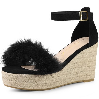 Allegra K Women's Faux Fur Espadrille Platform Heels Wedge Sandals