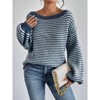 Women's Long Sleeve Sweaters Casual Striped Off Shoulder Knitted Pullover Sweater - 3 of 4