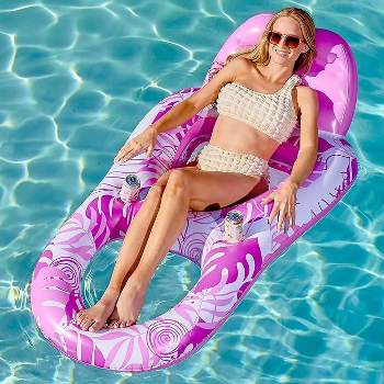 Syncfun Blue/Pink Inflatable Pool Floats Lounger for Adult, Pool Float Lounge Raft Floaties Water Floating Recliner Chair with Cup Holders Foot Rest Swimming Pool Floaty