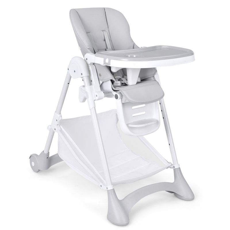 Infans Baby Convertible Folding Adjustable High Chair w/Wheel Tray Storage Basket Grey, 1 of 8