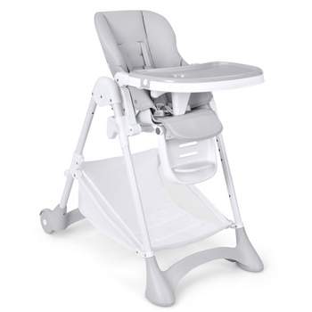 Infans Baby Convertible Folding Adjustable High Chair w/Wheel Tray Storage Basket Grey
