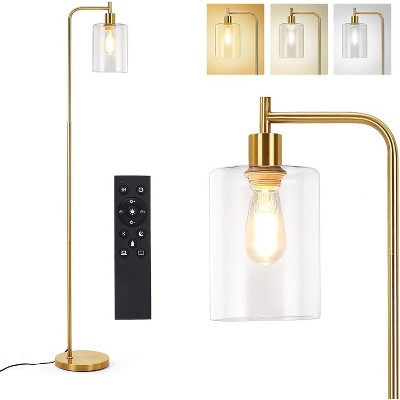 Industrial Floor Lamp with Glass Shade, Tall Standing Lamp with LED Bulbs & Adjustable Color Temperature for Living Room, Bedroom, Office