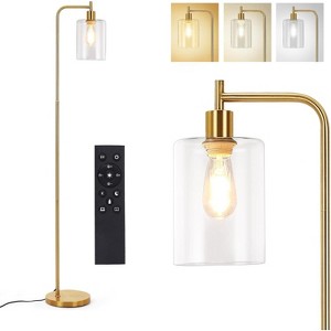 Industrial Floor Lamp with Glass Shade, Tall Standing Lamp with LED Bulbs & Adjustable Color Temperature for Living Room, Bedroom, Office - 1 of 4