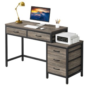 Resenkos Computer Desk, Office Desk, Study Desk,5-Drawer Computer Desk, Study Writing Table with Reversible Drawer Cabinet,Grey Gray - 1 of 3
