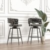 28" Technical Leather Woven Bar Stool Set of 2, 360¡ã Swivel Upholstered Counter Stools with Back, Footrest and Metal Legs - 3 of 4