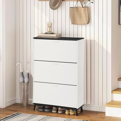 47 Inch Shoe Storage Cabinet, Entryway Shoe Cabinet with 3 Flip Drawers, Freestanding Wooden Shoes Storage Organizer with Legs