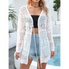 Women Crochet Cardigan Tie Front Long Sleeve Lightweight Cover Up Oversized Hollow Out Summer Cardigans - 4 of 4