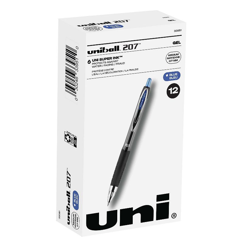 uni-ball uniball 207 Retractable Gel Pens Medium Point 0.7mm Blue Ink 12/Pack (33951), 1 of 9