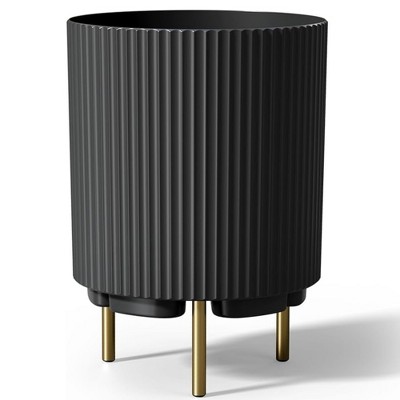 Infurnic Planters, Modern Flower Pot, Round Planter with Stand, for Office, Living Room, Garden or Balcony, Black, 16"*14.8"*20.3"