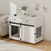 Racxily Modern Wooden Dog Crate Furniture with Double Drawers and Sliding Barn Door, Decorative Pet Kennel End Table with Lockable Wheels - 2 of 4