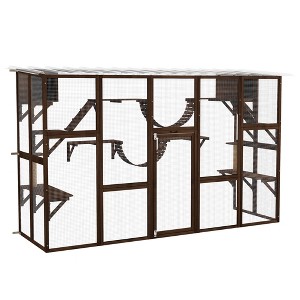 PawHut Catio Playground Outdoor Cat Enclosure, Wooden Outdoor Cat House Weatherproof for Multiple Cats, Shelves & Bridges - 1 of 4