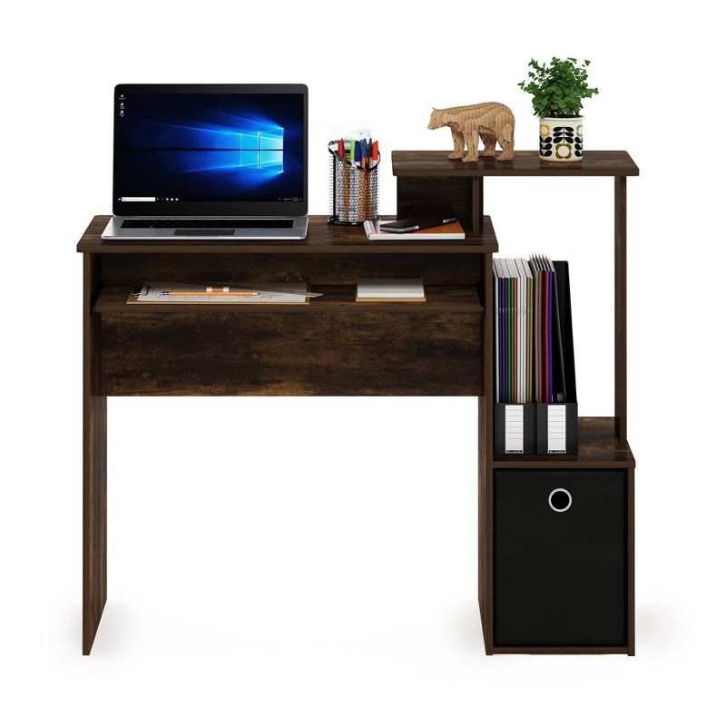 Furinno Econ Multipurpose Home Office Computer Writing Desk w/Bin, Amber Pine/Black, 2 of 5