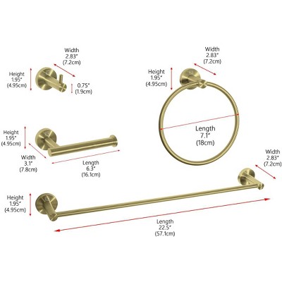 Freya Brushed Gold 4-Piece Stainless Steel Bathroom Hardware Set