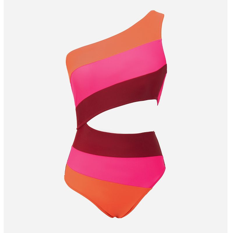 Women's Color Block One Shoulder Cutout One-piece Swimsuit - Cupshe, 3 of 7