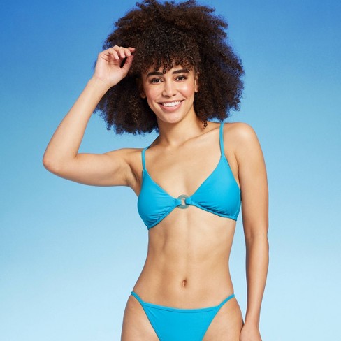 Women's Center Front Ring Triangle Bikini Top - Wild Fable™ Blue XXS