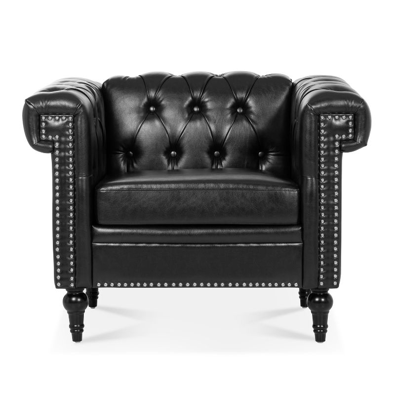 Upholstered 3 Seat/1 Seat Sofa Couches with Nailhead Accents, Scrolled Armrests, and Turned Legs-ModernLuxe, 5 of 13