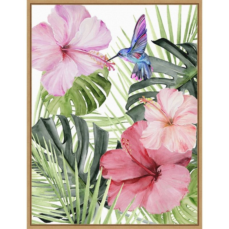 18&#34; x 24&#34; Hibiscus and Hummingbird I by Paxton Parker Framed Canvas Wall Art - Amanti Art, 1 of 10