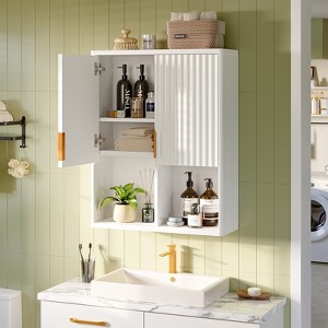 Bestier Fluted Bathroom Cabinet with Shelves, Wall Cabinet Over the Toilet with 2 Doors, Bathroom Wall Storage Wall Mounted Medicine Cabinet - 1 of 4
