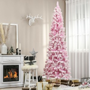 NicBex 7.5ft Snow Flocked Artificial Christmas Tree Slim Pencil Tree with Branches and Metal Stand for Decoration, Pink - 1 of 4