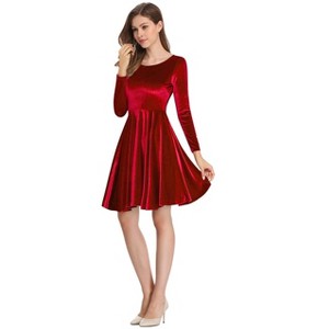 Coolmee Women's Velvet Cocktail Dress Winter Christmas Holiday Dress Long Sleeves Party Formal Dress - 1 of 3