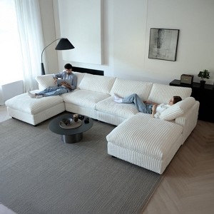 157" Modular Sectional Sofa,Faux Rabbit Fur Cloud Sofa Set,U Shaped Sofa Couch with Storage Ottoman,Down Filled Deep Seat,Removable & Washable Covers - 1 of 4