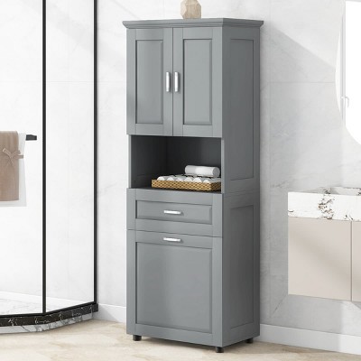 Tall Bathroom Storage Cabinet with Tilt-Out Laundry Hamper, Freestanding Organizer for Laundry Room or Bathroom-Maison Boucle