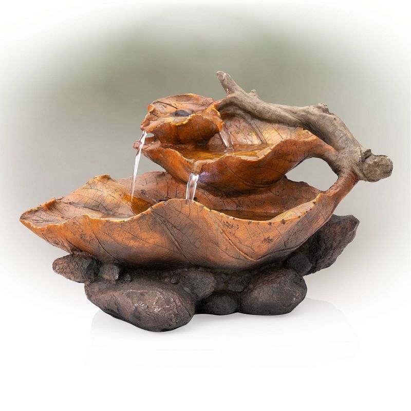 9&#34; Resin Indoor Tabletop Tiered Leaf Fountain with LED Lights Brown - Alpine Corporation, 5 of 7